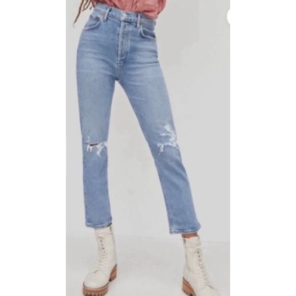 AGOLDE Riley High Rise Straight Leg Crop Size 29 Whiplash Distressed Stone Wash - Picture 12 of 14